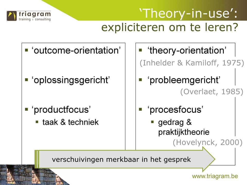 theory-orientation (Inhelder & Kamiloff, 1975) probleemgericht