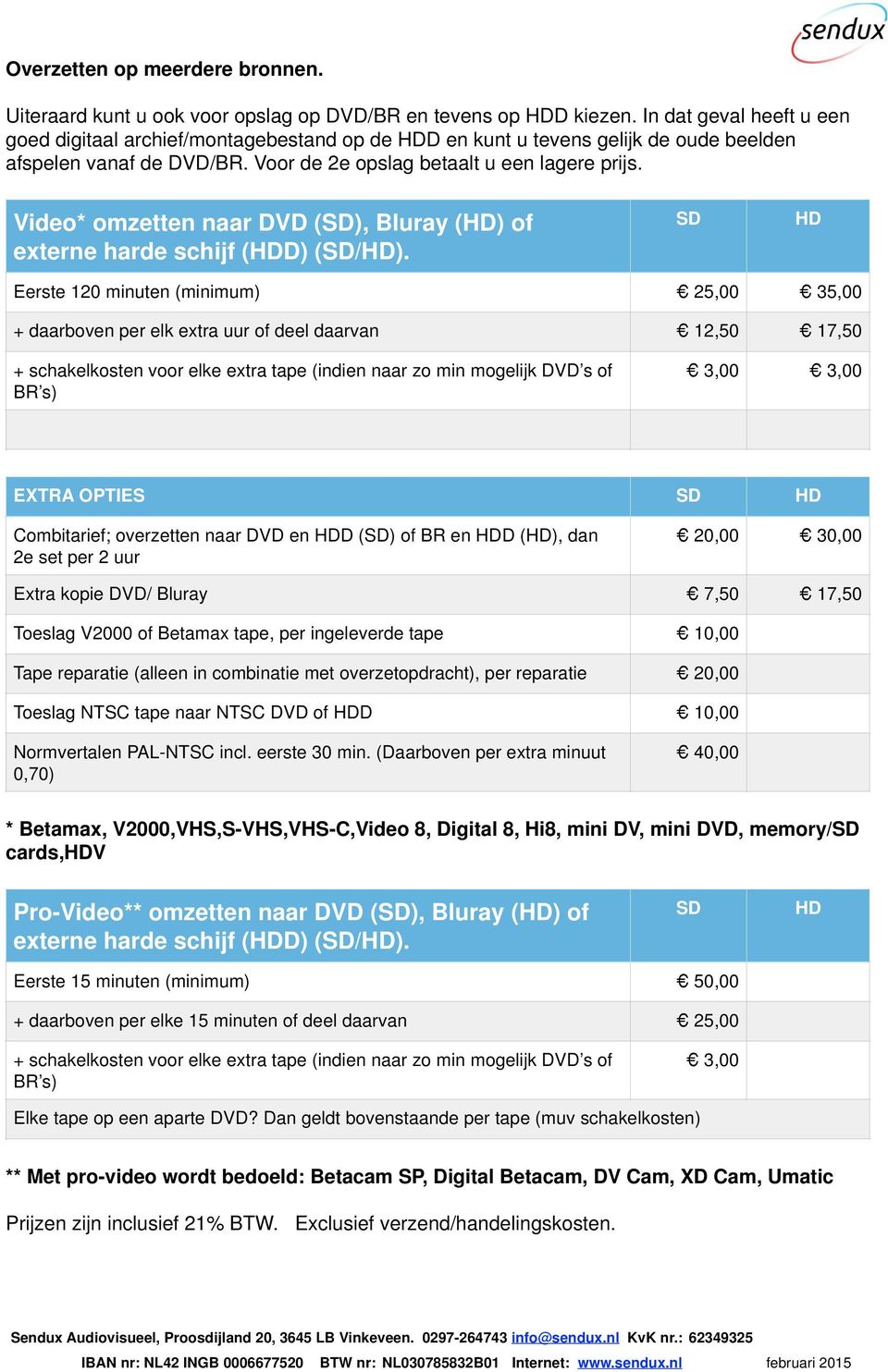 Video* omzetten naar DVD (SD), Bluray (HD) of externe harde schijf (HDD) (SD/HD).