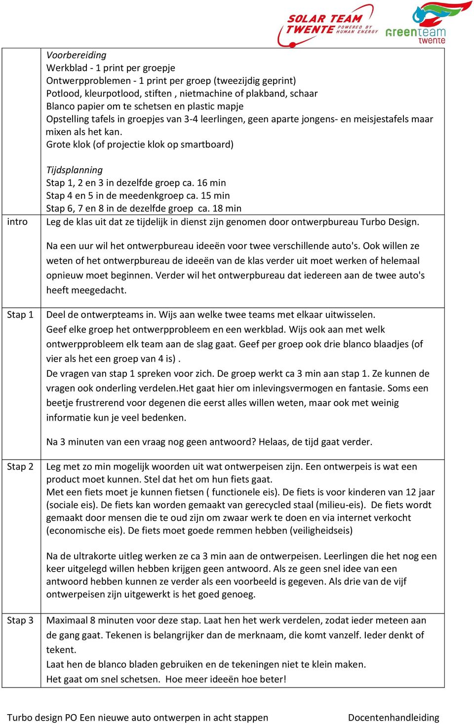 Grote klok (of projectie klok op smartboard) intro Tijdsplanning Stap 1, 2 en 3 in dezelfde groep ca. 16 min Stap 4 en 5 in de meedenkgroep ca. 15 min Stap 6, 7 en 8 in de dezelfde groep ca.