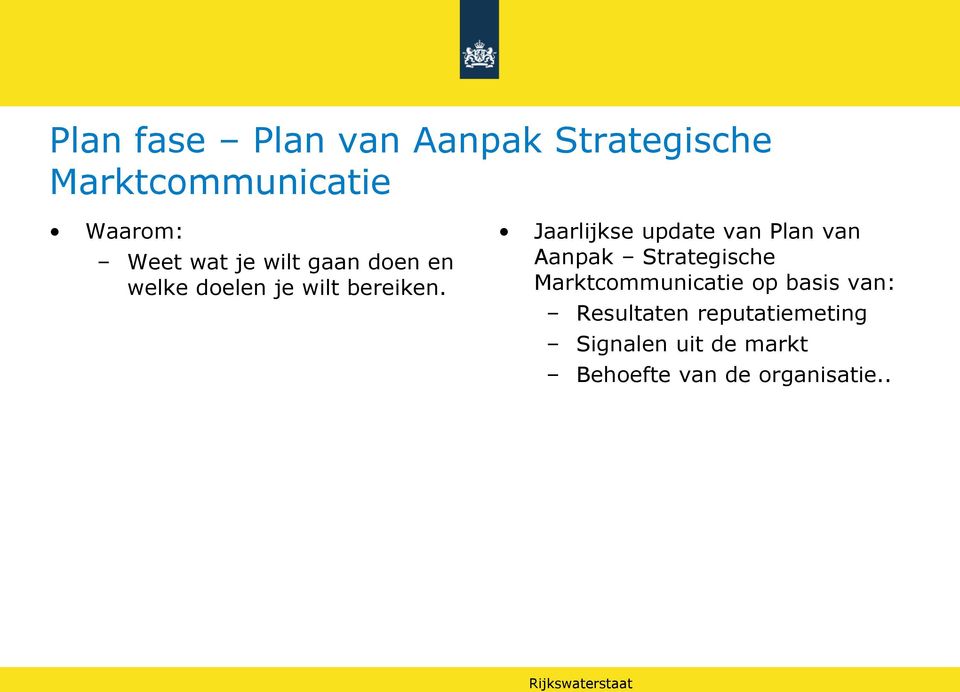 Jaarlijkse update van Plan van Aanpak Strategische Marktcommunicatie op