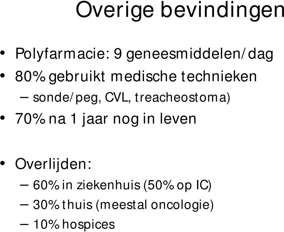 treacheostoma) 70% na 1 jaar nog in leven Overlijden: 60%