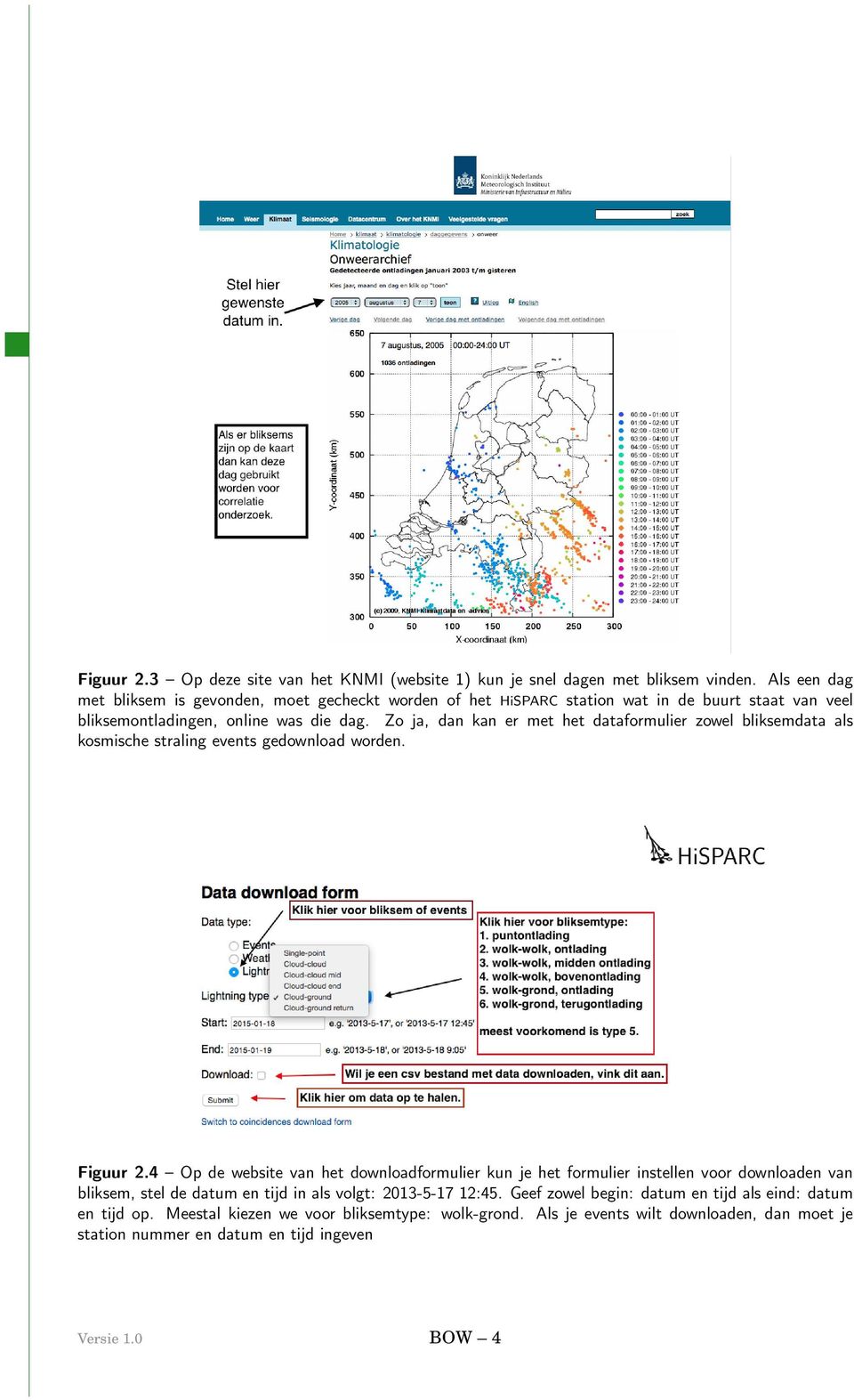 Zo ja, dan kan er met het dataformulier zowel bliksemdata als kosmische straling events gedownload worden. Figuur 2.