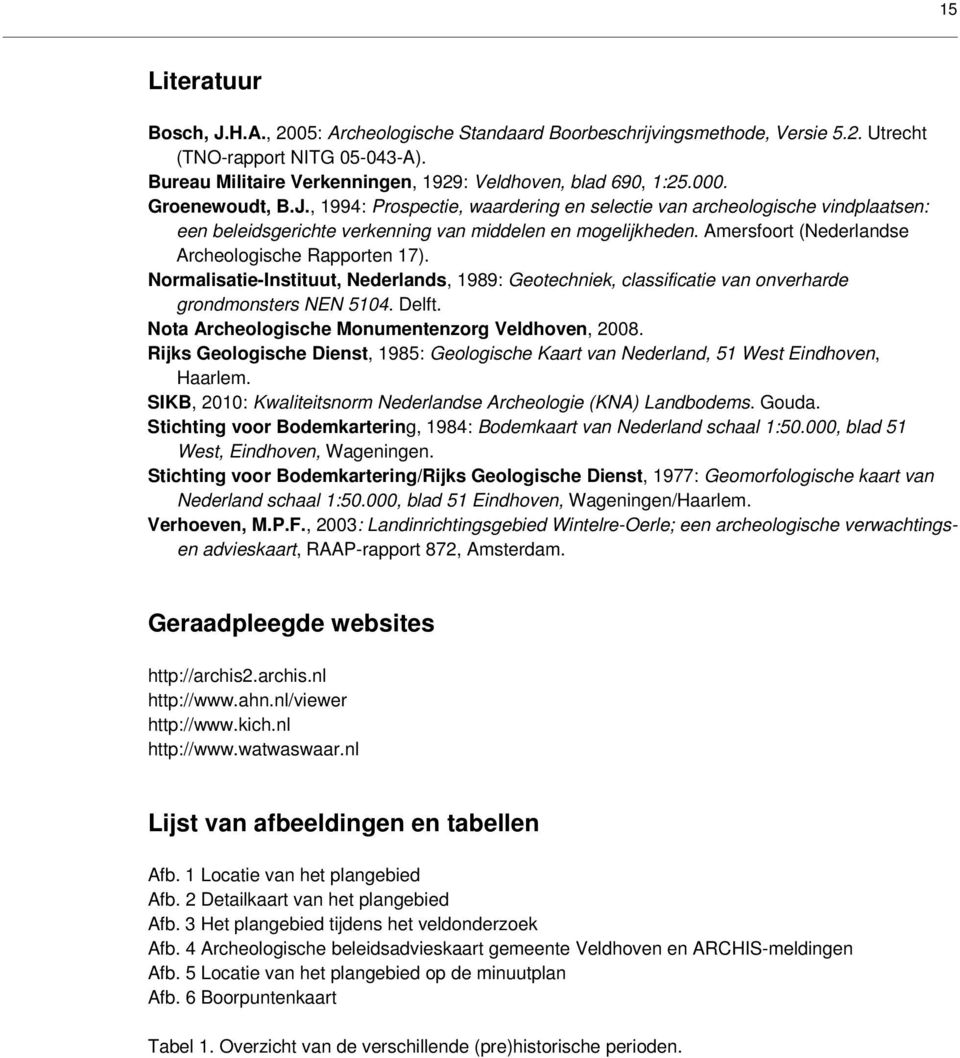 Amersfoort (Nederlandse Archeologische Rapporten 17). Normalisatie-Instituut, Nederlands, 1989: Geotechniek, classificatie van onverharde grondmonsters NEN 5104. Delft.