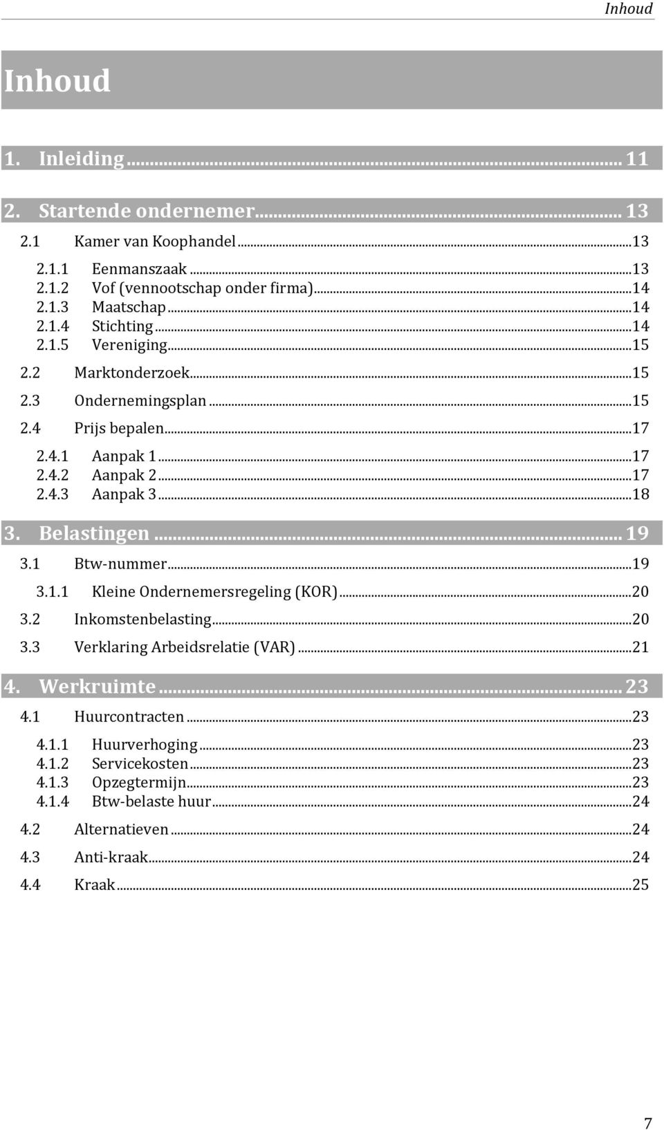 .. 19 3.1 Btw-nummer...19 3.1.1 Kleine Ondernemersregeling (KOR)...20 3.2 Inkomstenbelasting...20 3.3 Verklaring Arbeidsrelatie (VAR)...21 4. Werkruimte... 23 4.1 Huurcontracten.