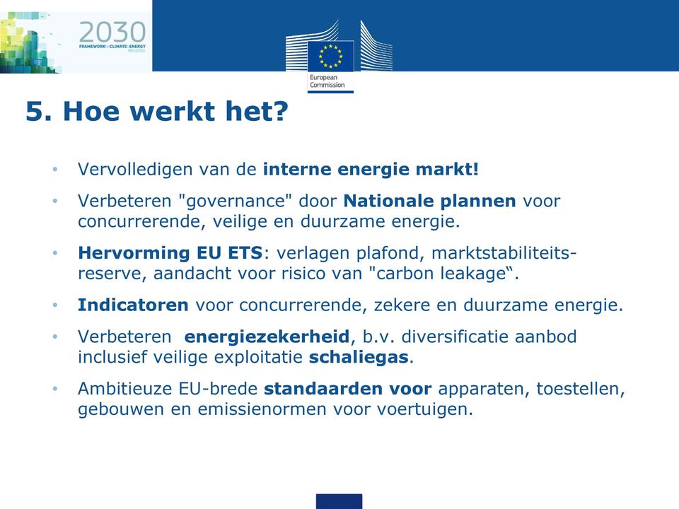 Hervorming EU ETS: verlagen plafond, marktstabiliteitsreserve, aandacht voor risico van "carbon leakage.