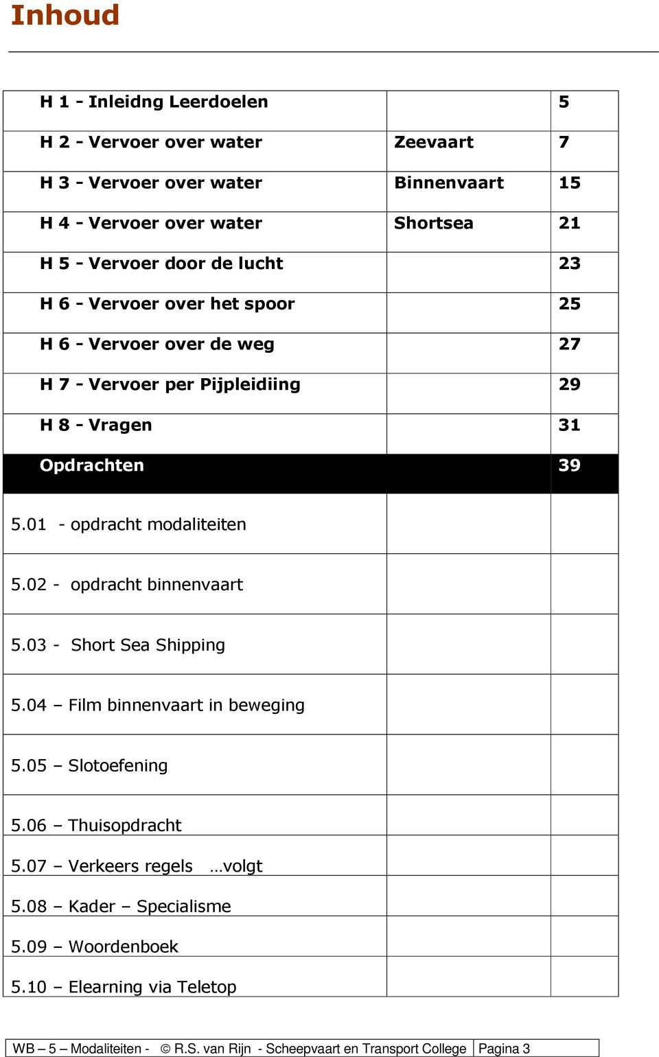 01 - opdracht modaliteiten 5.02 - opdracht binnenvaart 5.03 - Short Sea Shipping 5.04 Film binnenvaart in beweging 5.05 Slotoefening 5.06 Thuisopdracht 5.