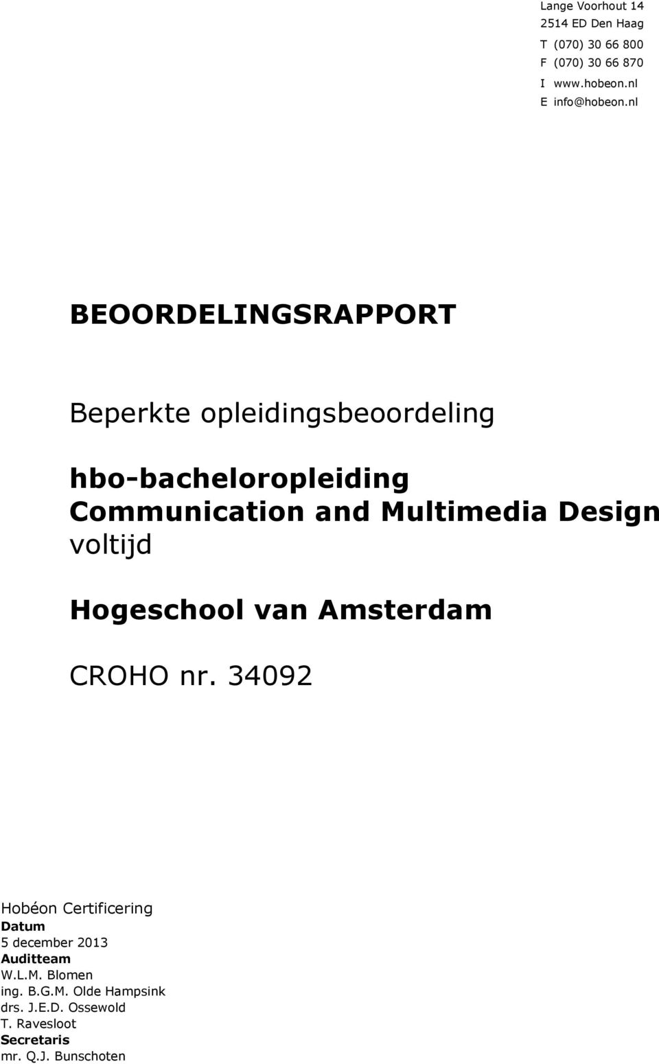 Design voltijd Hogeschool van Amsterdam CROHO nr.
