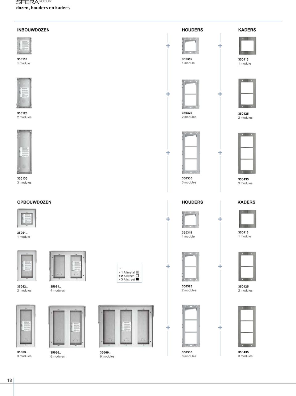 . 1 module 350315 1 module 350415 1 module... = 1 Allmetal = 2 Allwhite = 3 Allstreet 35062.. 2 modules 35064.