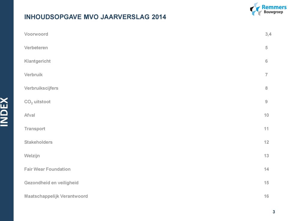 Afval 10 Transport 11 Stakeholders 12 Welzijn 13 Fair Wear