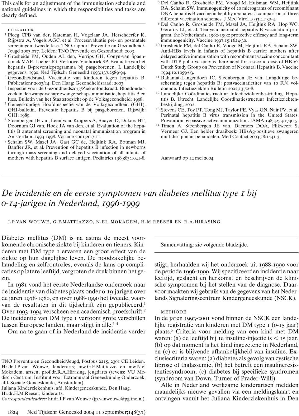 TNO-rapport Preventie en Gezondheid/- Jeugd 2003.077. Leiden: TNO Preventie en Gezondheid; 2003. 2 Grosheide PM, Ouden AL den, Verrips GH, Conyn-van Spaendonck MAE, Loeber JG, Verloove-Vanhorick SP.