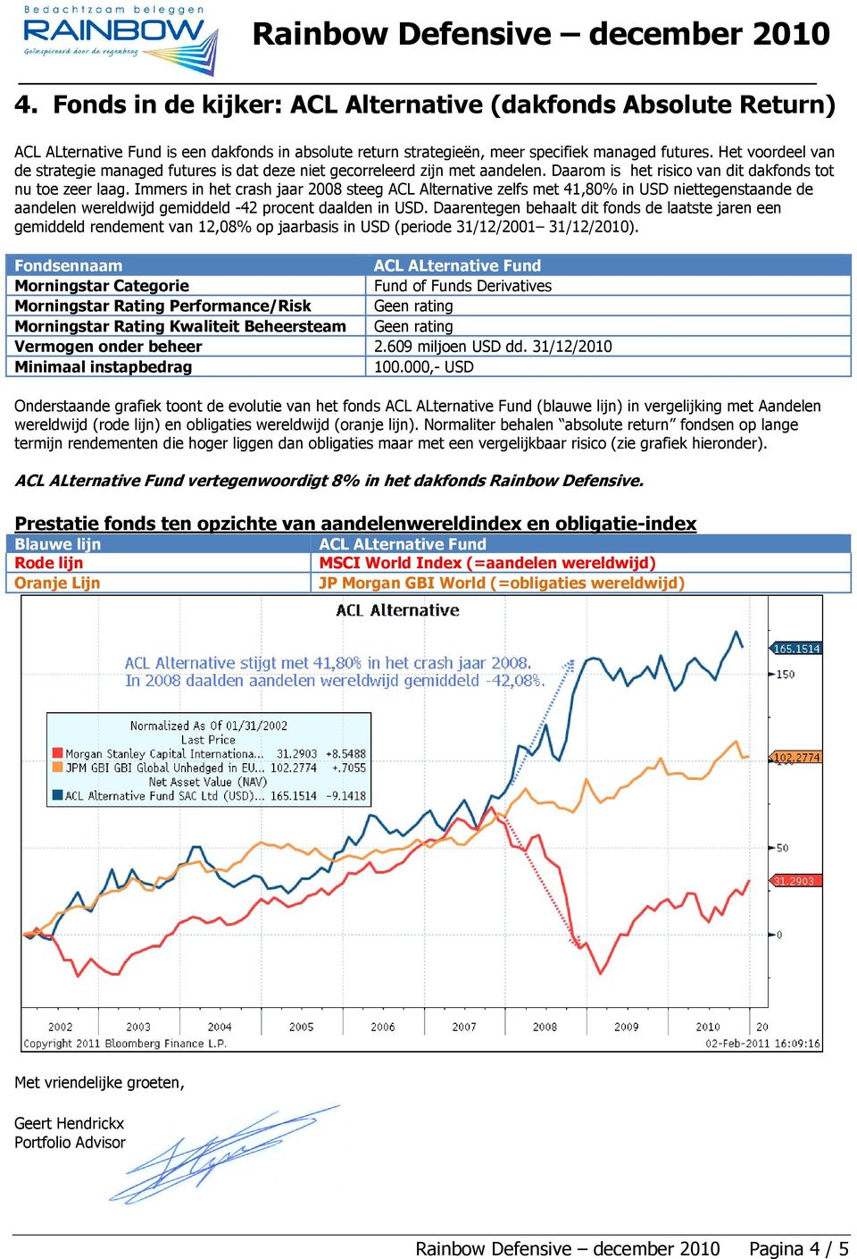 Immers in het crash jaar 2008 steeg ACL Alternative zelfs met 41,80% in USD niettegenstaande de aandelen wereldwijd gemiddeld -42 procent daalden in USD.