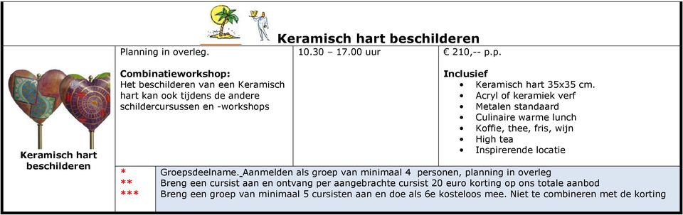 schildercursussen en -workshops Inclusief Keramisch hart 35x35 cm.