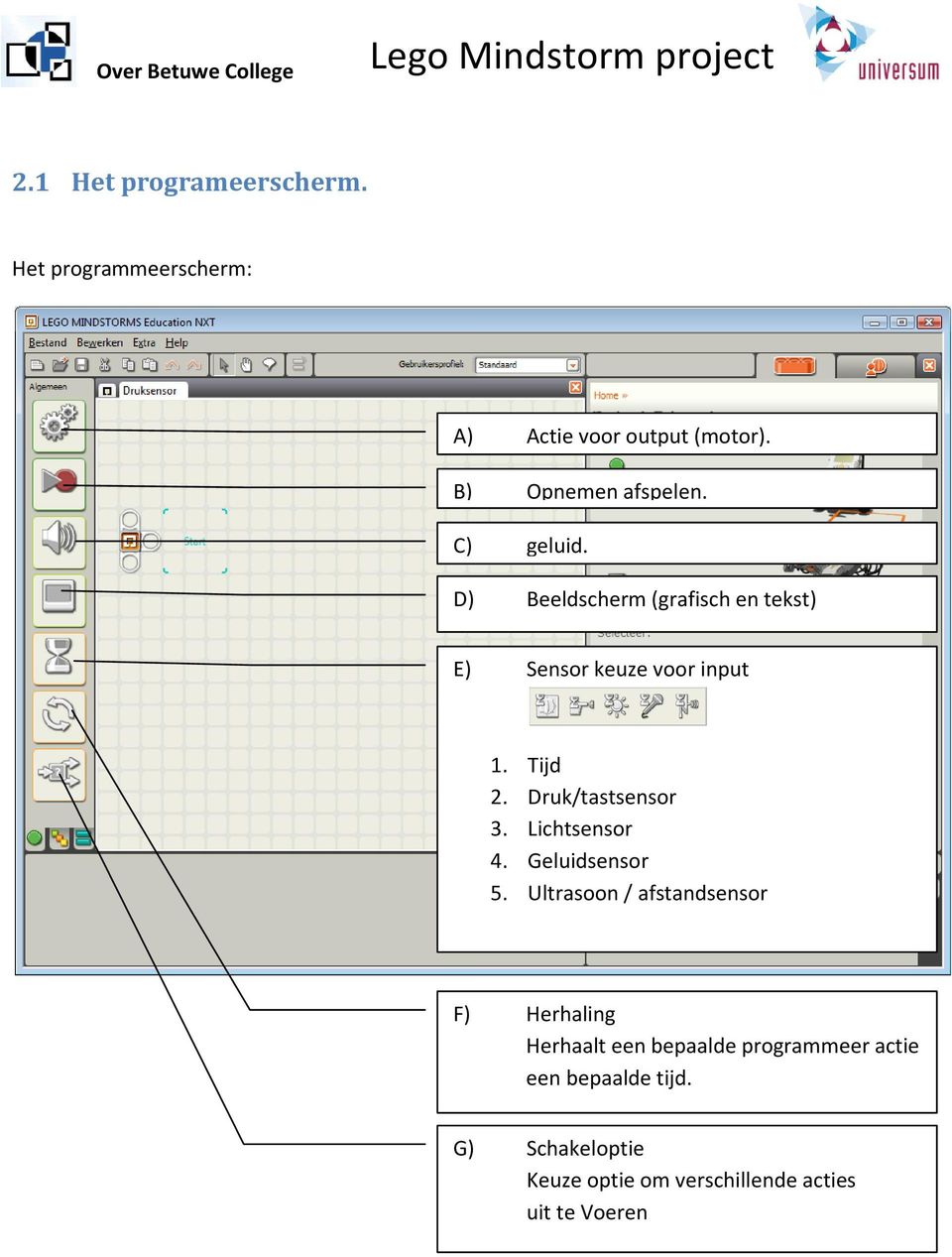 Druk/tastsensor 3. Lichtsensor 4. Geluidsensor 5.