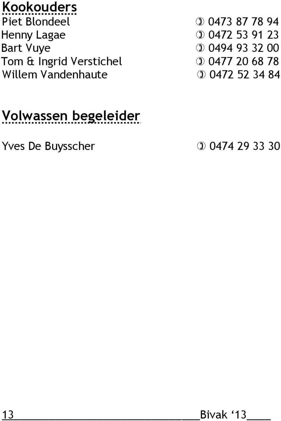 Verstichel 0477 20 68 78 Willem Vandenhaute 0472 52 34
