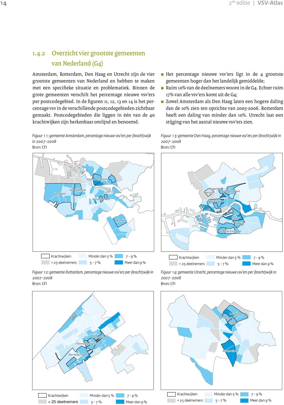 In de figuren 11, 12, 13 en 14 is het percentage vsv in de verschillende postcodegebieden zichtbaar gemaakt.
