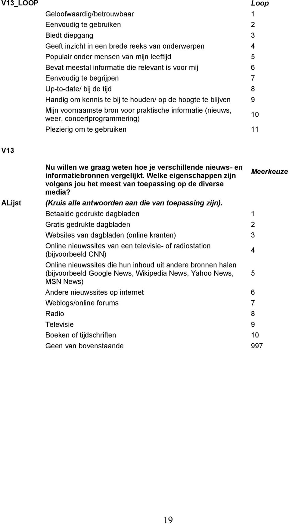 concertprogrammering) Plezierig om te gebruiken 11 Loop 10 V13 Nu willen we graag weten hoe je verschillende nieuws- en informatiebronnen vergelijkt.