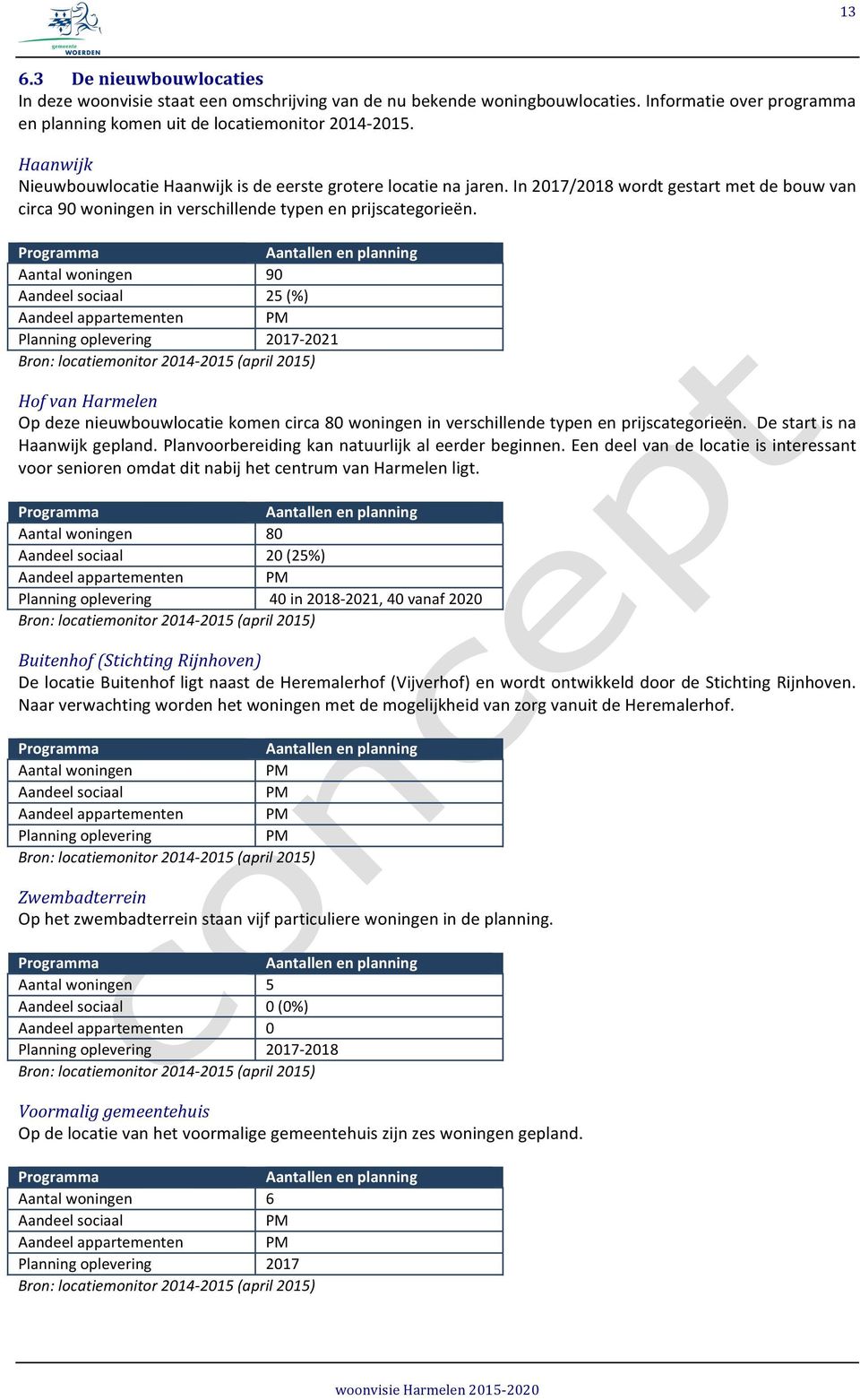 Programma Aantallen en planning Aantal woningen 90 Aandeel sociaal 25 (%) Aandeel appartementen PM Planning oplevering 2017-2021 Bron: locatiemonitor 2014-2015 (april 2015) Hof van Harmelen Op deze