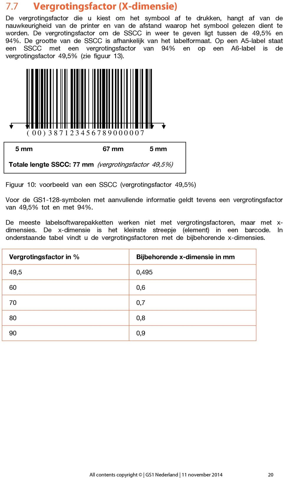 Op een A5-label staat een SSCC met een vergrotingsfactor van 94% en op een A6-label is de vergrotingsfactor 49,5% (zie figuur 13).