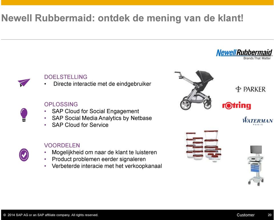 Social Media Analytics by Netbase SAP Cloud for Service VOORDELEN Mogelijkheid om naar de klant te