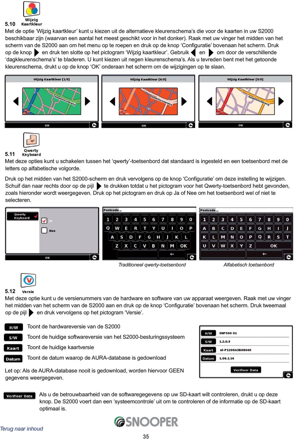 Druk op de knop en druk ten slotte op het pictogram Wijzig kaartkleur. Gebruik en om door de verschillende dagkleurenschema s te bladeren. U kunt kiezen uit negen kleurenschema s.