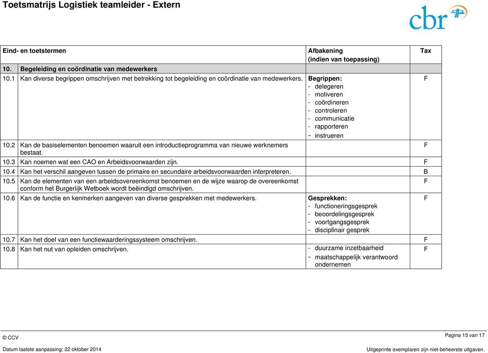 2 Kan de basiselementen benoemen waaruit een introductieprogramma van nieuwe werknemers bestaat. 10.3 Kan noemen wat een CAO en Arbeidsvoorwaarden zijn. 10.4 Kan het verschil aangeven tussen de primaire en secundaire arbeidsvoorwaarden interpreteren.