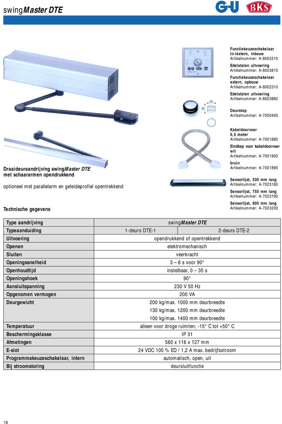 opentrekkend Technische gegevens Kabeldoorvoer 0,5 meter Artikelnummer: A-7001880 Eindkap voor kabeldoorvoer wit Artikelnummer: A-7001900 bruin Artikelnummer: A-7001890 Sensorlijst, 330 mm lang