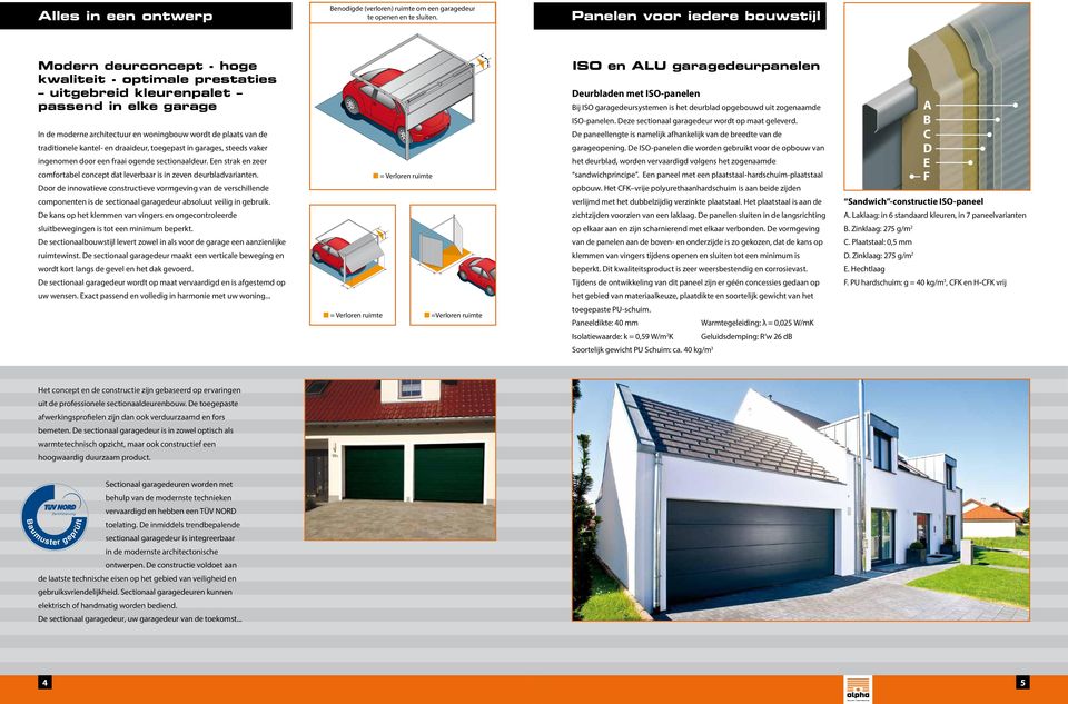 traditionele kantel- en draaideur, toegepast in garages, steeds vaker ingenomen door een fraai ogende sectionaaldeur. Een strak en zeer comfortabel concept dat leverbaar is in zeven deurbladvarianten.