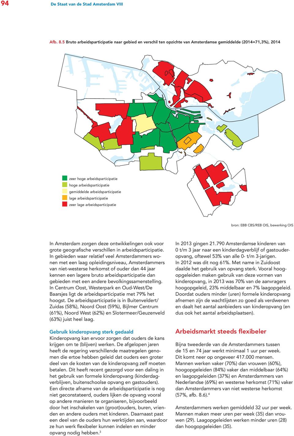 arbeidsparticipatie zeer lage arbeidsparticipatie bron: EBB CBS/REB OIS, bewerking OIS In Amsterdam zorgen deze ontwikkelingen ook voor grote geografische verschillen in arbeidsparticipatie.