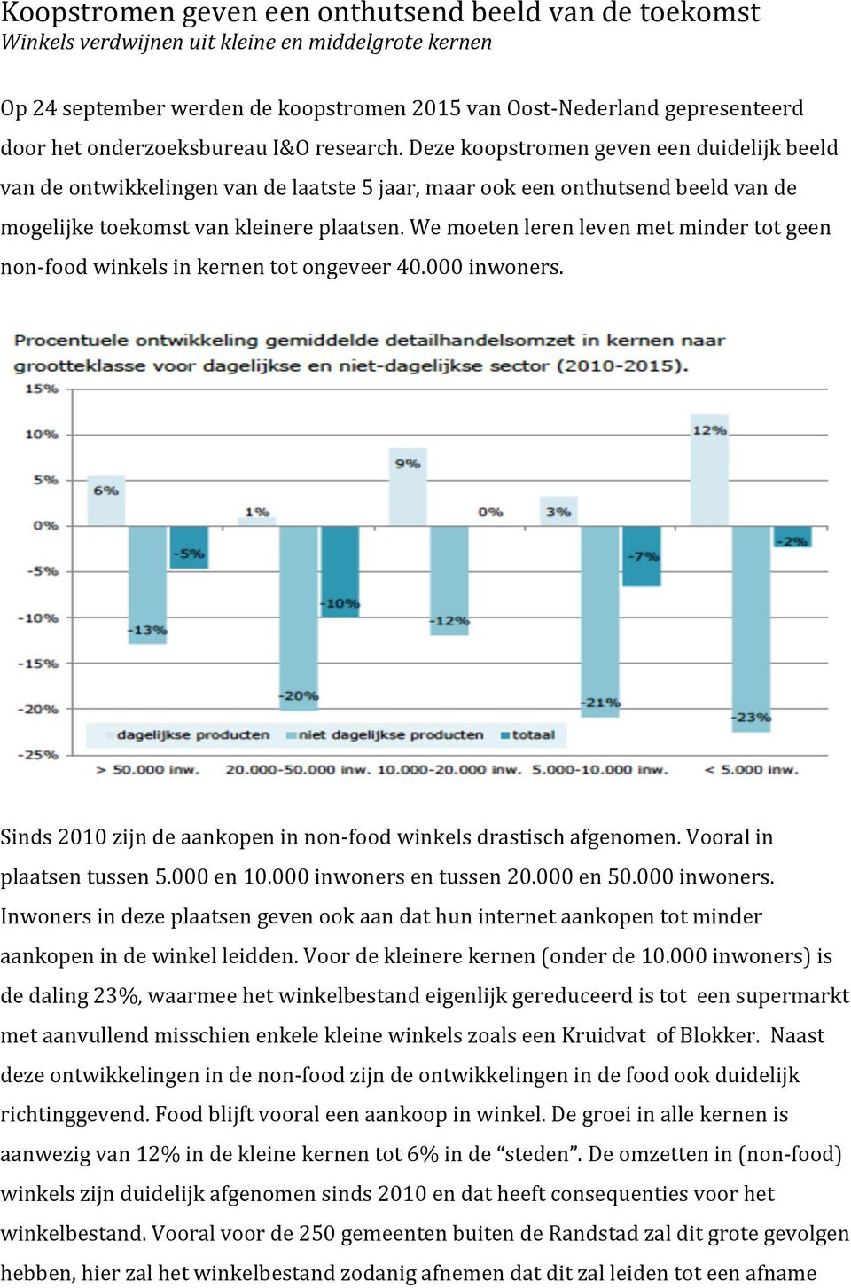 We moeten leren leven met minder tot geen non- food winkels in kernen tot ongeveer 40.000 inwoners. Sinds 2010 zijn de aankopen in non- food winkels drastisch afgenomen. Vooral in plaatsen tussen 5.