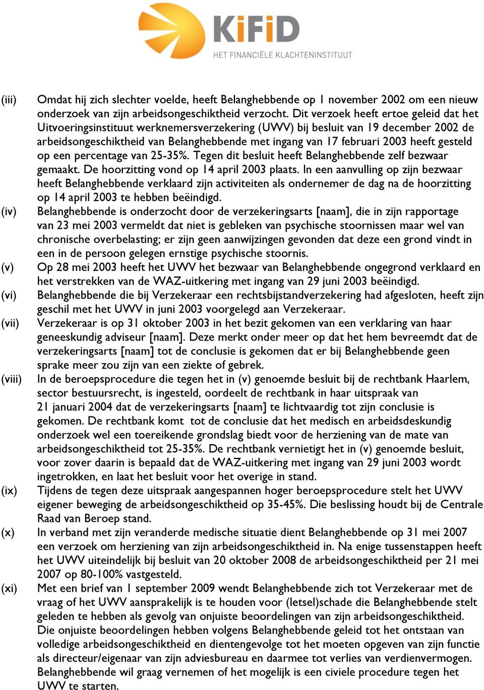 heeft gesteld op een percentage van 25-35%. Tegen dit besluit heeft Belanghebbende zelf bezwaar gemaakt. De hoorzitting vond op 14 april 2003 plaats.