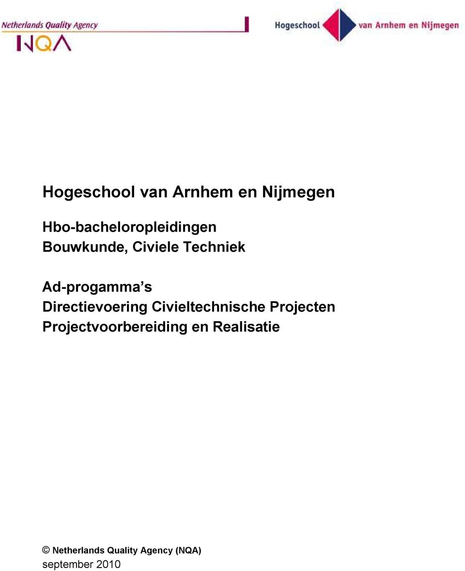Ad-progamma s Directievoering Civieltechnische Projecten