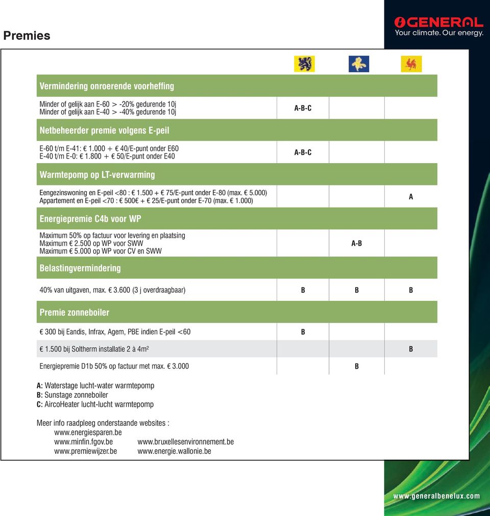000 + 40/E-punt onder E60 E-40 t/m E-0: 1.800 + 50/E-punt onder E40 A-B-C Warmtepomp op LT-verwarming Eengezinswoning en E-peil <80 : 1.500 + 75/E-punt onder E-80 (max. 5.000) Appartement en E-peil <70 : 500 + 25/E-punt onder E-70 (max.