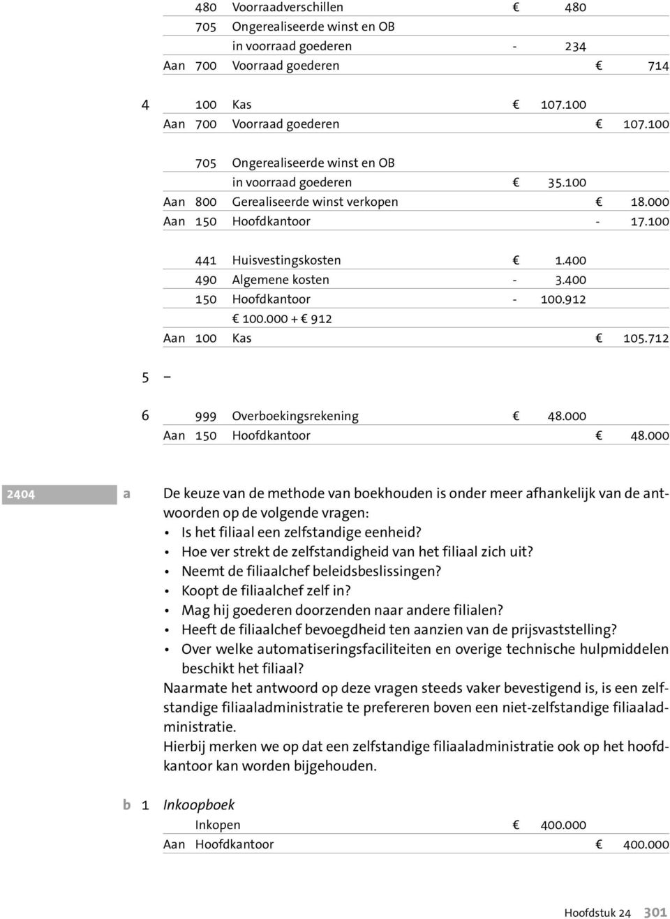 400 150 Hoofdkantoor - 100.912 d 100.000 + d 912 Aan 100 Kas d 105.712 5 6 999 Overboekingsrekening d 48.000 Aan 150 Hoofdkantoor d 48.