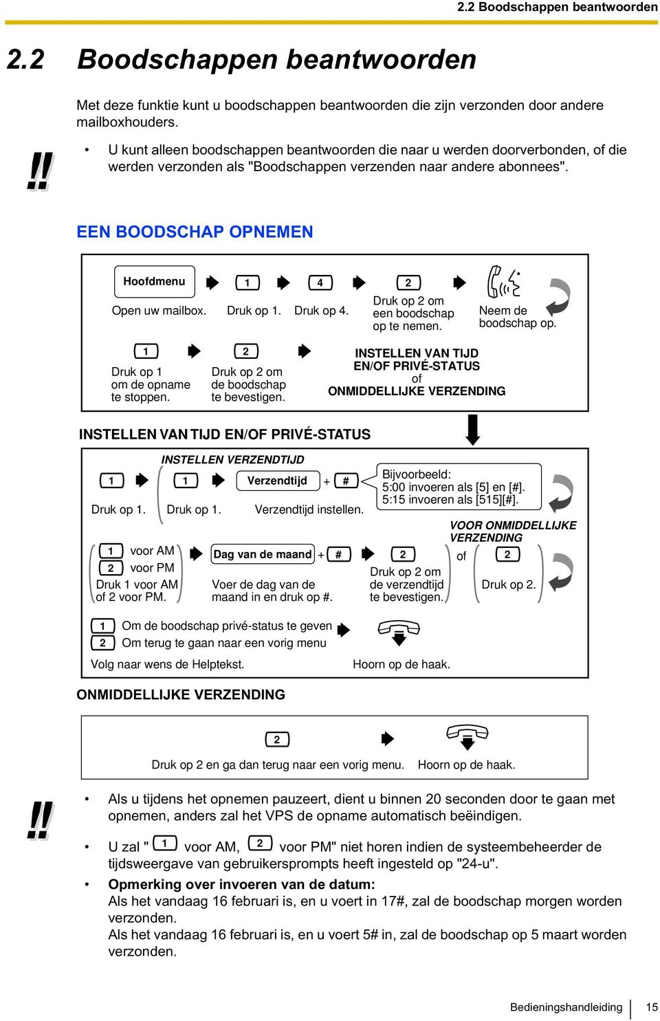 Druk op. Druk op 4. Druk op om een boodschap op te nemen. Neem de boodschap op. Druk op om de opname te stoppen. Druk op om de boodschap te bevestigen.