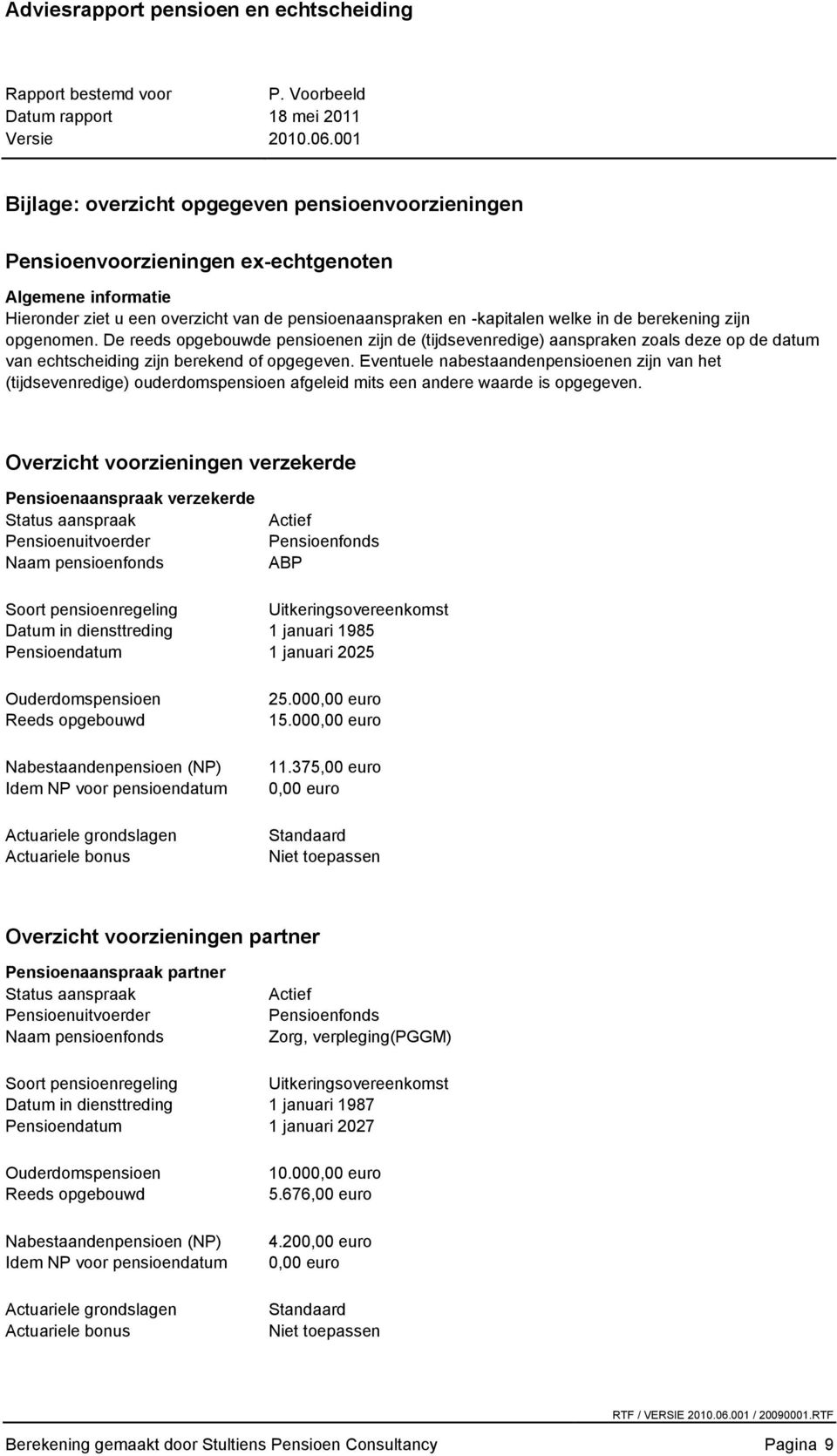 Eventuele nabestaandenpensioenen zijn van het (tijdsevenredige) ouderdomspensioen afgeleid mits een andere waarde is opgegeven.