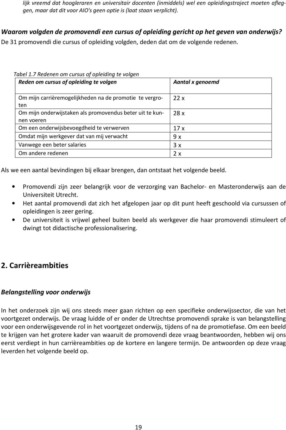 7 Redenen om cursus of opleiding te volgen Reden om cursus of opleiding te volgen Om mijn carrièremogelijkheden na de promotie te vergroten Om mijn onderwijstaken als promovendus beter uit te kunnen