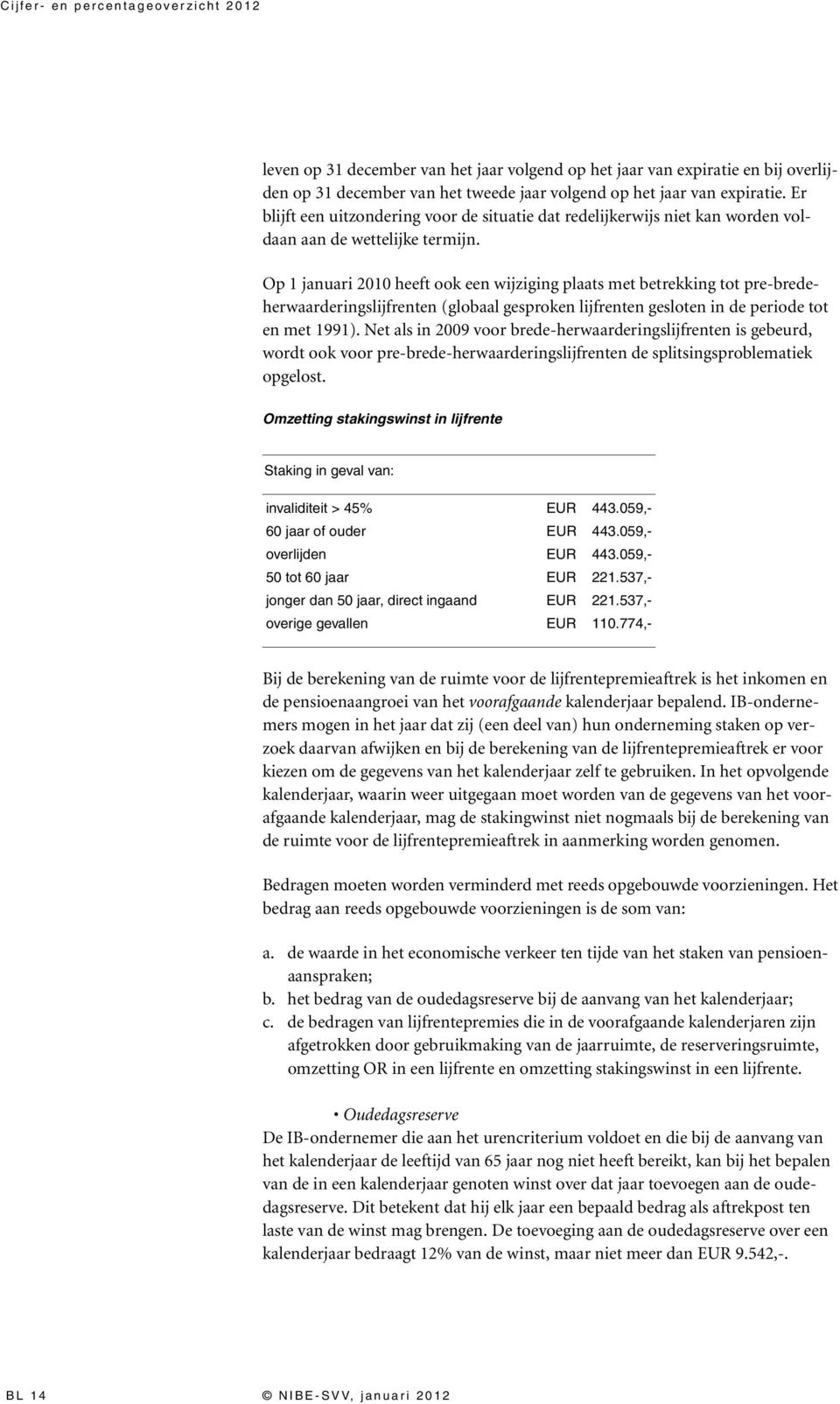 Op 1 januari 2010 heeft ook een wijziging plaats met betrekking tot pre-bredeherwaarderingslijfrenten (globaal gesproken lijfrenten gesloten in de periode tot en met 1991).