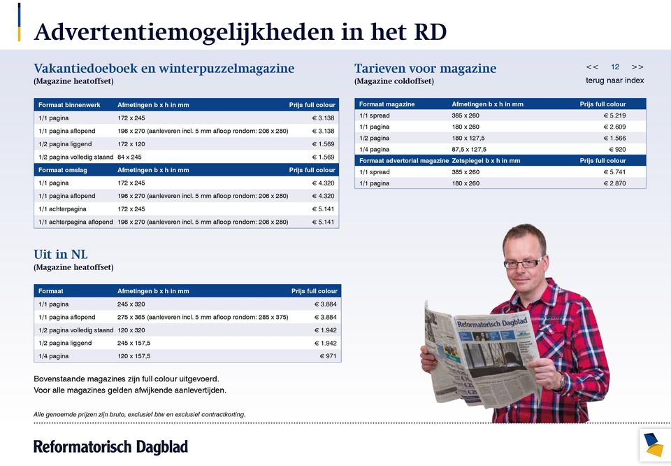 569 Formaat omslag Afmetingen b x h in mm Prijs full colour 1/1 pagina 172 x 245 4.320 Formaat magazine Afmetingen b x h in mm Prijs full colour 1/1 spread 385 x 260 5.219 1/1 pagina 180 x 260 2.