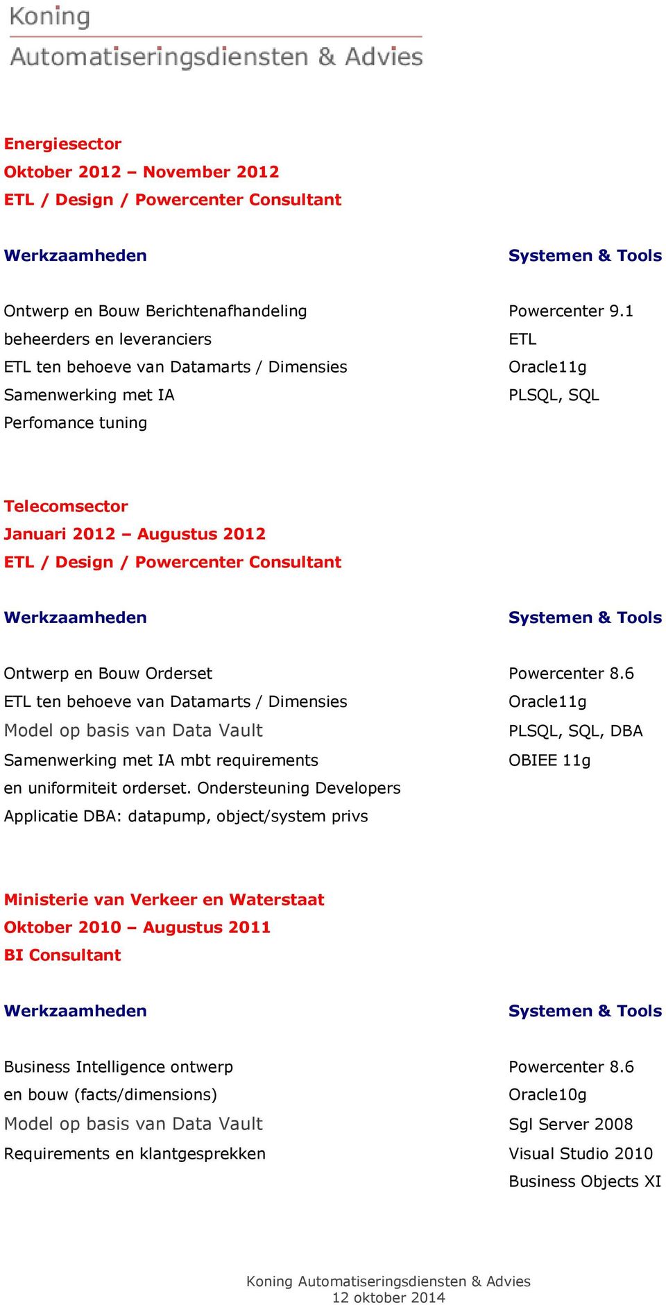 Powercenter Consultant Ontwerp en Bouw Orderset Powercenter 8.