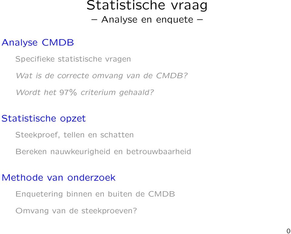 Statistische opzet Steekproef, tellen en schatten Bereken nauwkeurigheid en