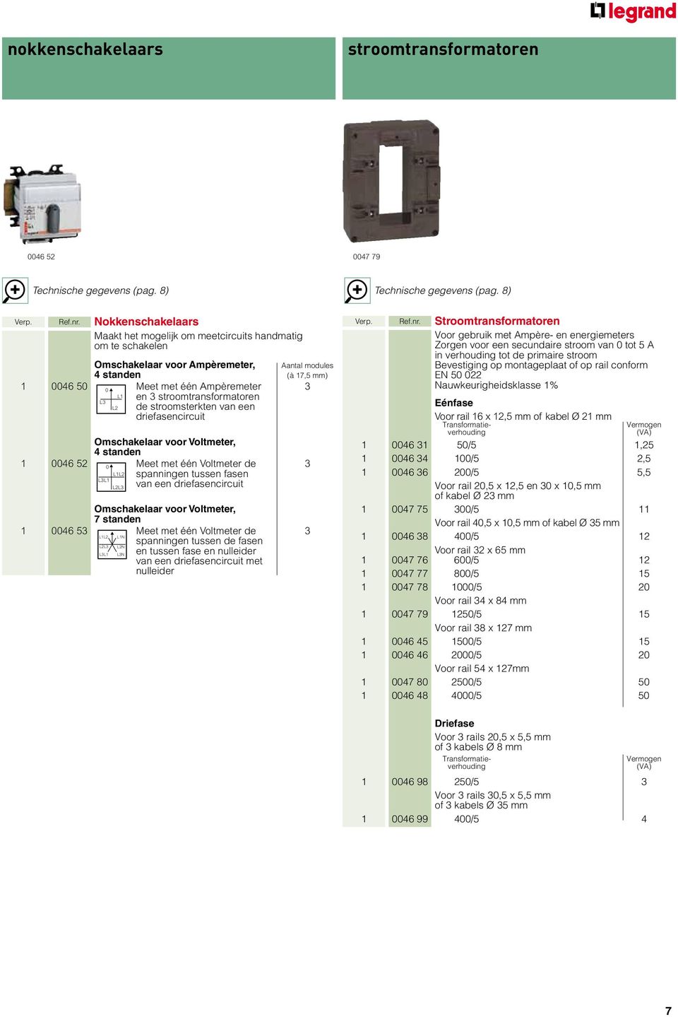 stroomtransformatoren L3 L2 de stroomsterkten van een driefasencircuit Omschakelaar voor Voltmeter, 4 standen 0 1 0046 52 Meet met één Voltmeter de 3 L1L2 spanningen tussen fasen L3L1 van een