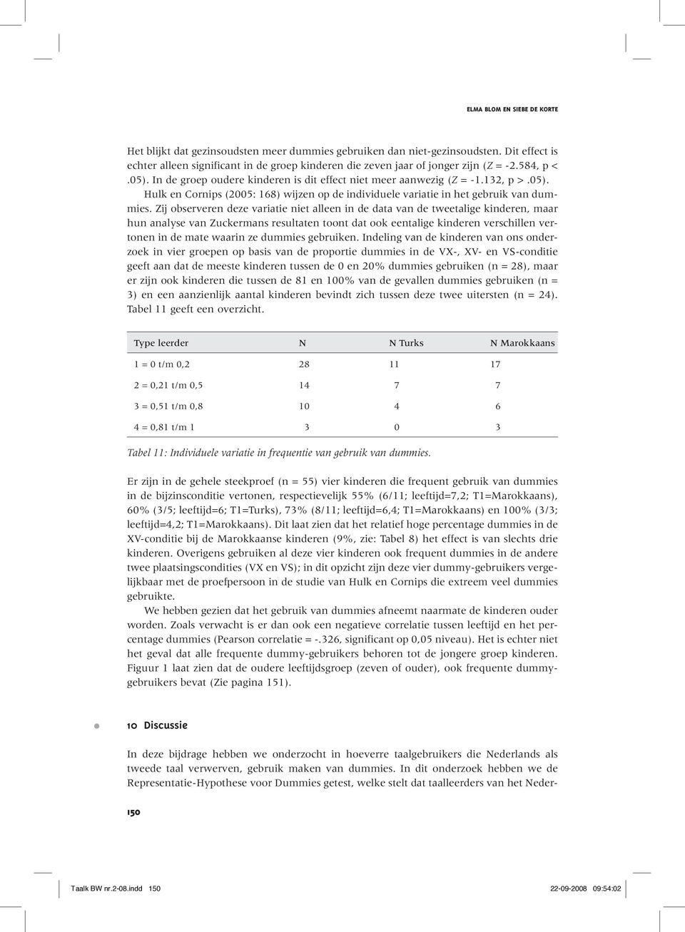 In de groep oudere kinderen is dit effect niet meer aanwezig (Z = -1.132, p >.05). Hulk en Cornips (2005: 168) wijzen op de individuele variatie in het gebruik van dummies.