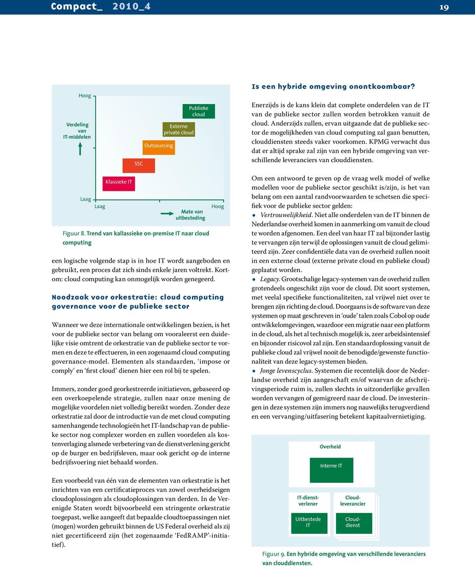 KPMG verwacht dus dat er altijd sprake zal zijn van een hybride omgeving van verschillende leveranciers van clouddiensten. Figuur 8.