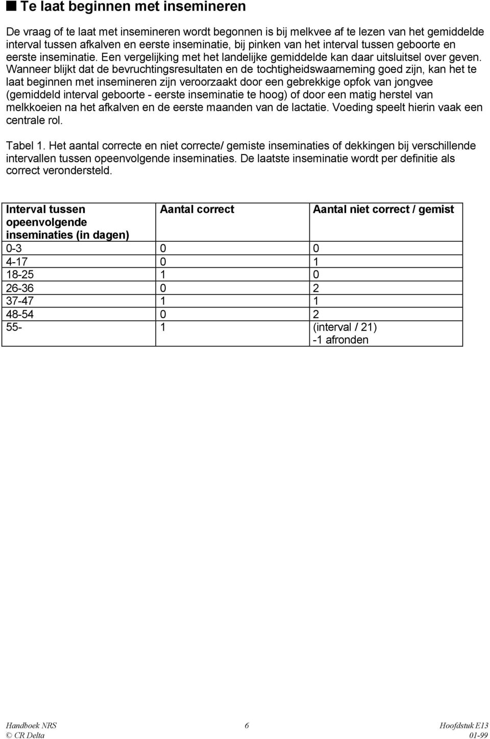 Wanneer blijkt dat de bevruchtingsresultaten en de tochtigheidswaarneming goed zijn, kan het te laat beginnen met insemineren zijn veroorzaakt door een gebrekkige opfok van jongvee (gemiddeld