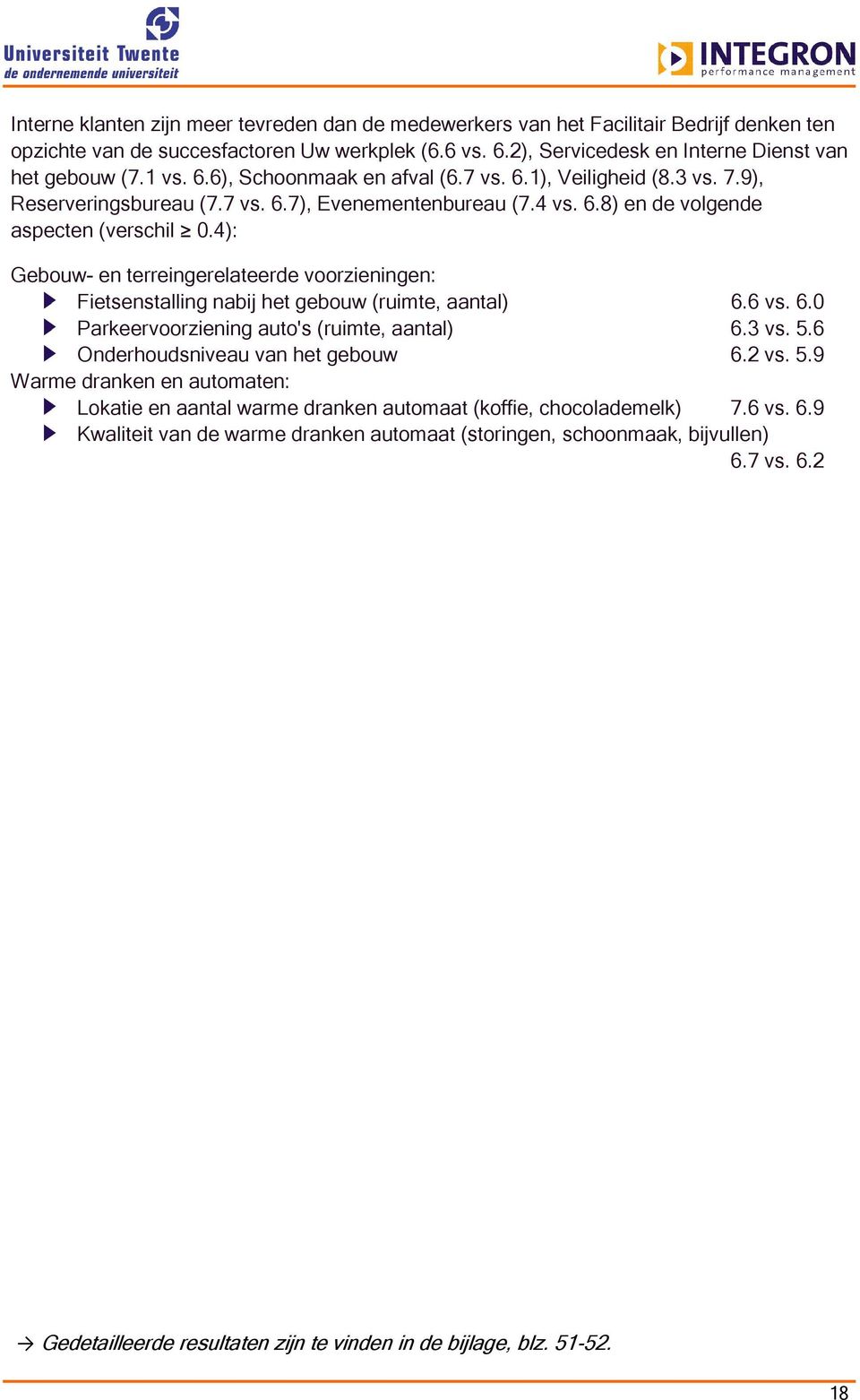 4): Gebouw- en terreingerelateerde voorzieningen: Fietsenstalling nabij het gebouw (ruimte, aantal) 6.6 vs. 6.0 Parkeervoorziening auto's (ruimte, aantal) 6.3 vs. 5.