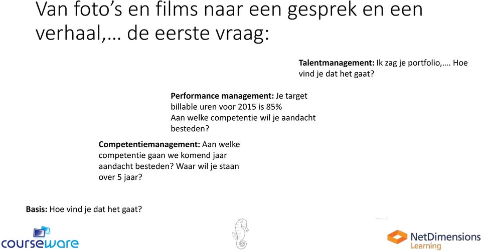 Performance management: Je target billable uren voor 2015 is 85% Aan welke competentie wil je
