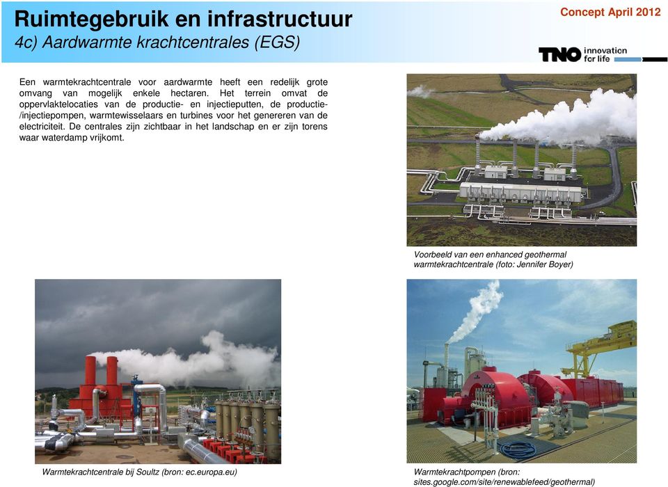 Het terrein omvat de oppervlaktelocaties van de productie- en injectieputten, de productie- /injectiepompen, warmtewisselaars en turbines voor het genereren van