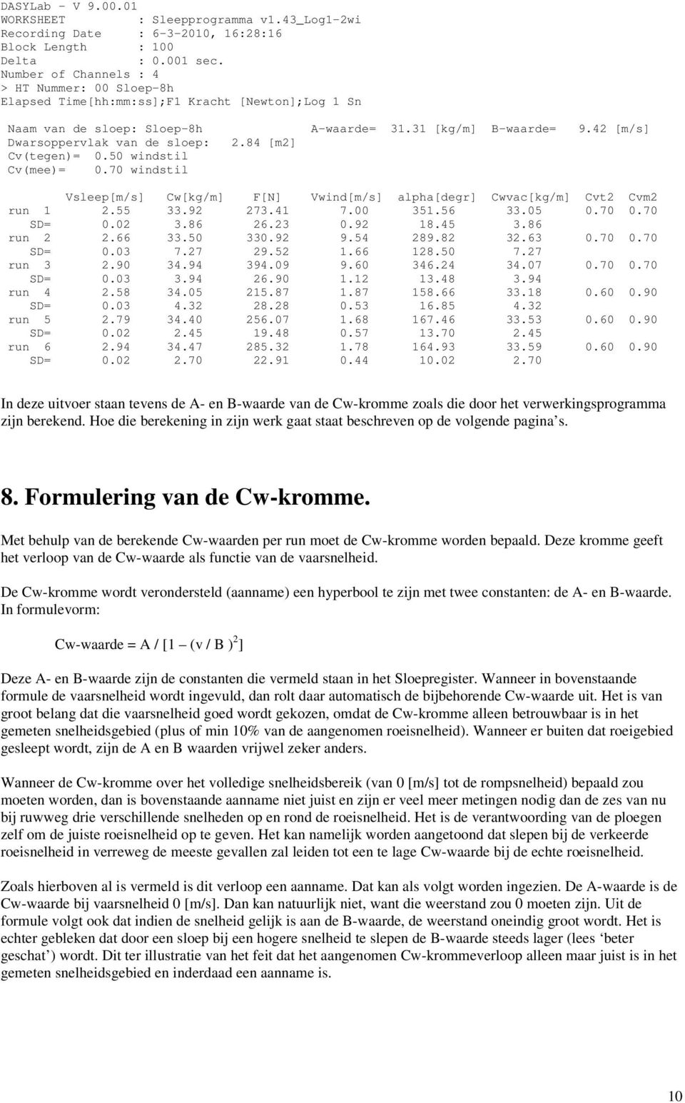 84 [m] Cv(tegen)= 0.50 windstil Cv(mee)= 0.70 windstil Vsleep[m/s] Cw[kg/m] F[N] Vwind[m/s] alpha[degr] Cwvac[kg/m] Cvt Cvm run 1.55 33.9 73.41 7.00 351.56 33.05 0.70 0.70 SD= 0.0 3.86 6.3 0.9 18.