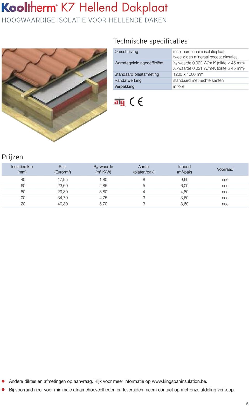 K (dikte < 45 mm) λd-waarde 0,021 W/m K (dikte 45 mm) 1200 x 1000 mm standaard met rechte kanten Isolatiedikte Prijs