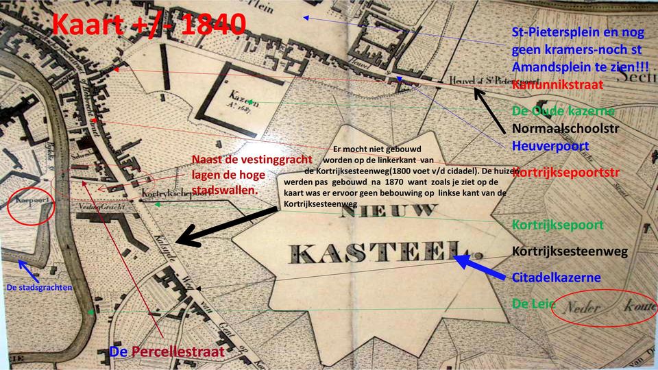 Er mocht niet gebouwd worden op de linkerkant van de Kortrijksesteenweg(1800 voet v/d cidadel).